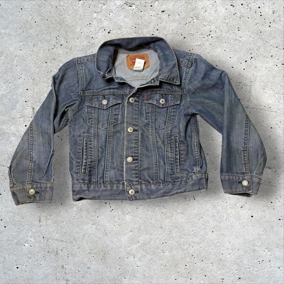 Levi’s Kids Denim Trucker Jacket Size 7 Blue Vintage Red Tab - Picture 1 of 10